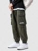 Pantalon Cargo Technique Décontracté à Imprimé Lettre à Taille Elastique avec Poches S Vert armée