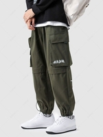 Pantalon Cargo Technique Décontracté à Imprimé Lettre à Taille Elastique avec Poches S Vert armée