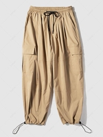 Pantalon Cargo Technique de Couleur Unie à Plusieurs Poches L Kaki