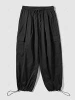 Pantalon Cargo Technique de Couleur Unie à Plusieurs Poches Xl Noir