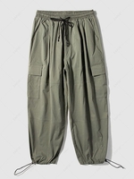 Pantalon Cargo Technique de Couleur Unie à Plusieurs Poches Xl Vert armée