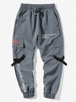 Pantalon Cargo Technique de Jogging à Imprimé Lettre avec Poches à Rabat S Gris