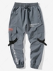 Pantalon Cargo Technique de Jogging à Imprimé Lettre avec Poches à Rabat Xs Gris