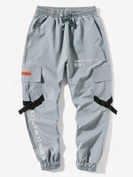 Pantalon Cargo Technique de Jogging à Imprimé Lettre avec Poches à Rabat Xs Gris clair