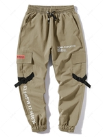 Pantalon Cargo Technique de Jogging à Imprimé Lettre avec Poches à Rabat Xs Kaki léger