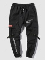 Pantalon Cargo Technique de Jogging à Imprimé Lettre avec Poches à Rabat Xs Noir