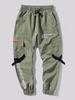 Pantalon Cargo Technique de Jogging à Imprimé Lettre avec Poches à Rabat Xs Vert armée