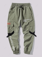 Pantalon Cargo Technique de Jogging à Imprimé Lettre avec Poches à Rabat Xs Vert armée