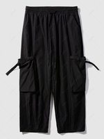 Pantalon Cargo Technique Lâche à Jambe Large en Couleur Unie Esthétique Y2K 2xl Noir
