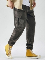 Pantalon Cargo Technique Lettre Applique à Cordon en Velours Côtelé 2xl Gris foncé