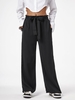 Pantalon Ceinturé à Jambe Large à Taille Empire M Noir