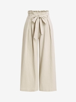Pantalon Ceinturé en Couleur Unie Taille Haute à Jambe Large S Café lumière