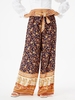 Pantalon Ceinturé Floral Bohémien à Jambes Larges M Bleu profond