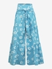 Pantalon Ceinturé Plissé à Imprimé Fleuri à Jambe Large M Bleu clair