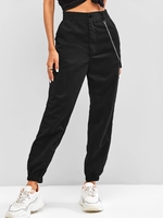 Pantalon Chaîne Détaillé à Rabat à Taille Haute Vêtement Technique Techwear Pour Femme M Noir