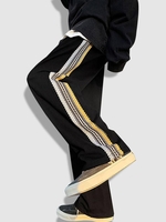 Pantalon Contrasté à Rayure Latérale à Jambe Droite à Cordon S Noir