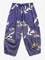 Pantalon Court Grue Volant Vague de Mer Imprimée M Bleu ardoise léger