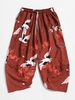 Pantalon Court Grue Volant Vague de Mer Imprimée M Rouge vineux