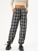 Pantalon Décontracté à Carreaux Imprimé S Noir