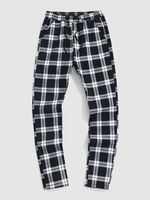 Pantalon Décontracté à Imprimé Carreau avec Poche à Cordon L Noir