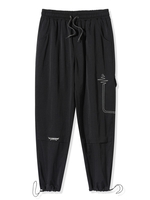 Pantalon Décontracté Bouclé Applique Lettre Brodée à Cordon M Noir