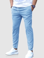 Pantalon Décontracté Couleur Unie avec Cordon de Serrage et Poche S Bleu clair