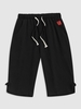 Pantalon Décontracté Court en Couleur Unie à Cordon L Noir