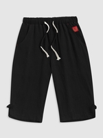 Pantalon Décontracté Court en Couleur Unie à Cordon L Noir