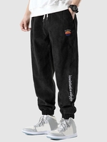 Pantalon Décontracté Lettre Brodée en Velours Côtelé Xl Noir