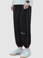 Pantalon Décontracté Lettre Rayé Contrasté Xs Noir