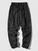 Pantalon Décontracté Motif de Rayure Fine à Cordon S Noir