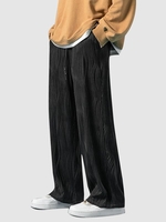 Pantalon Décontracté Texturé en Couleur Unie L Noir