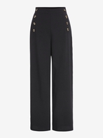 Pantalon Décoré de Bouton Coupe Haute à Jambe Large M Noir