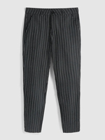 Pantalon de Bureau Fuselé à Rayure Verticale avec Poches M Noir