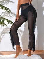 Pantalon de Cache-maillot à Taille Haute en Maille Transparente et Volants à Côté Xl Noir