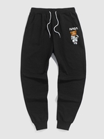 Pantalon de Jogging à Imprimé Astronaute à Cordon L Noir