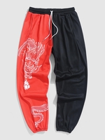 Pantalon de Jogging à Imprimé Dragon en Blocs de Couleurs à Cordon 2xl Rouge