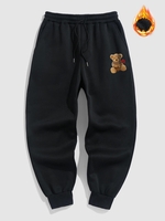 Pantalon de Jogging à Imprimé Ours et Rose de Poche à Cordon L Noir