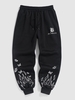 Pantalon de Jogging à Imprimé Papillon Flamme en Doublure Polaire L Noir