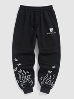 Pantalon de Jogging à Imprimé Papillon Flamme en Doublure Polaire L Noir