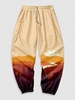 Pantalon de Jogging à Imprimé Soleil en Blocs de Couleurs M Bohu bois