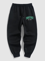 Pantalon de Jogging à Lettre BOSTON en Doublure Polaire S Noir
