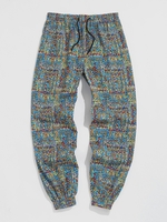 Pantalon de Jogging Baggy à Imprimé Fleurs Style Bohémien avec Cordon de Serrage et Inscriptions M Bleu