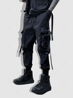 Pantalon de Jogging Cargo Bouclé Embelli de Poche à Cordon Vêtement Technique L Noir