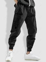 Pantalon de Jogging Cargo Boucle et Crochet en Couleur Unie avec Poche M Noir