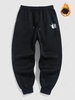 Pantalon de Jogging Chaud Flamme à Cordon à Doublure en Laine L Noir