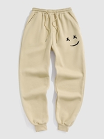 Pantalon de Jogging Doublure en Laine Chaud Motif de Visage Souriant en Laine S Café lumière