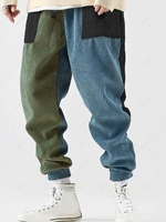 Pantalon de Jogging en Blocs de Couleurs en Velours Côtelé Xl Bleu profond