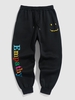 Pantalon de Jogging Graphique Lettre Visage Souriant Coloré à Doublure en Laine L Noir