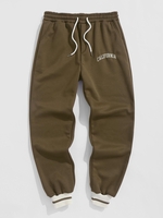 Pantalon de Jogging Lettre Brodée CALIFORNIA Doublure en Laine Xxl Café